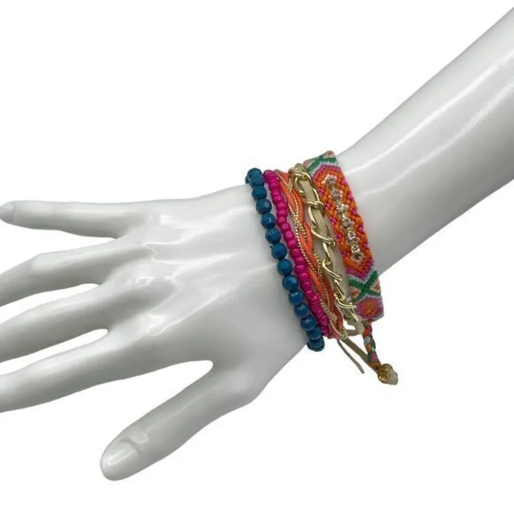 Minicci Boho Gold Tone Nylon Thread Beaded Chain Bracelets
